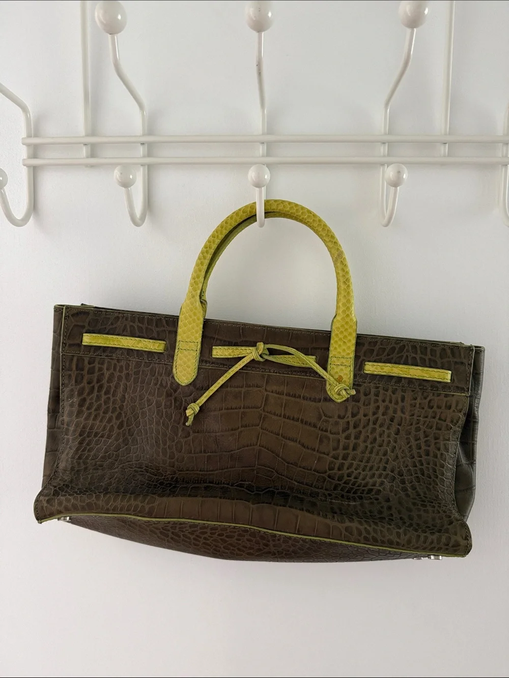 Claudia Firenze Vintage Green Crocodile Embossed Italian Leather Handbag